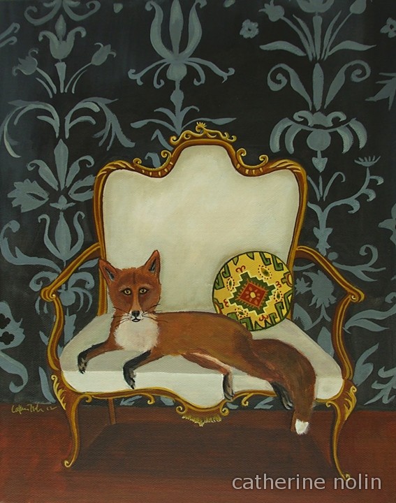 fox, painting, catherine nolin, art, french chair