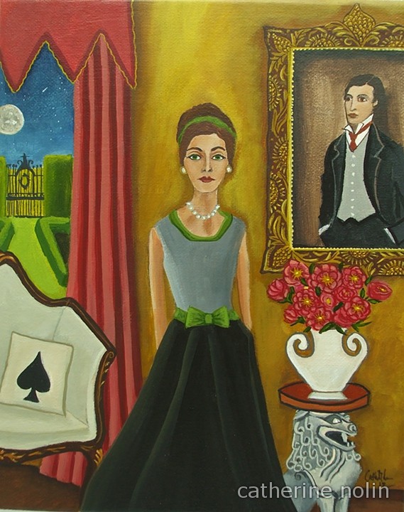 art, painting, catherine nolin, spiritual, interior, white couch, foo dog, 